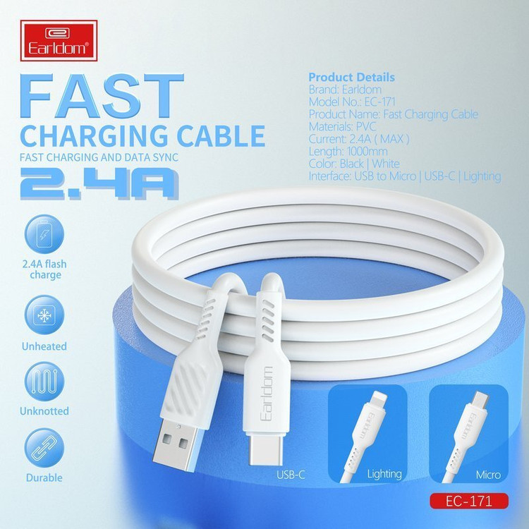 کابل تایپ سی فست شارژ 2.4 آمپر ارلدام EC-171C طول 1 متر