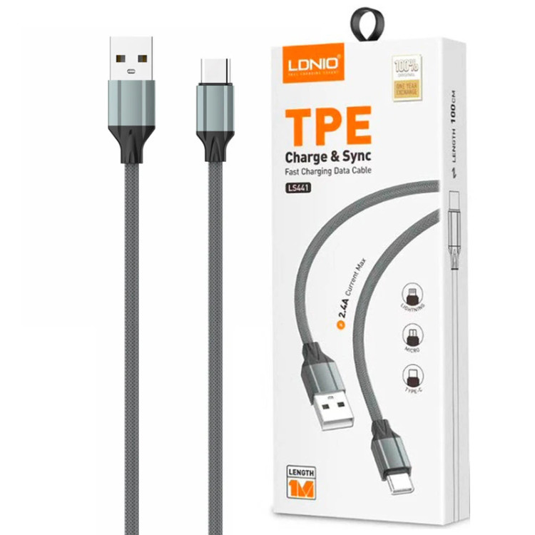 کابل تایپ سی فست شارژ 2.4 آمپر الدینیو LS441 طول 1 متر