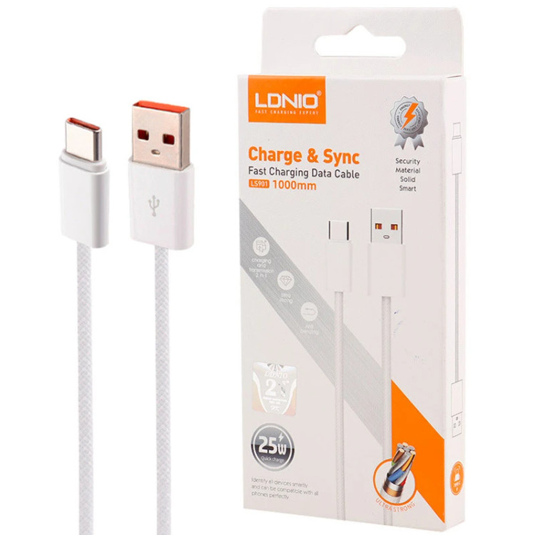 کابل تایپ سی فست شارژ 25 وات الدینیو LS901 طول 1 متر